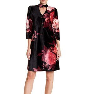 Sandra Darren Black Floral Print Velvet Dress NWT